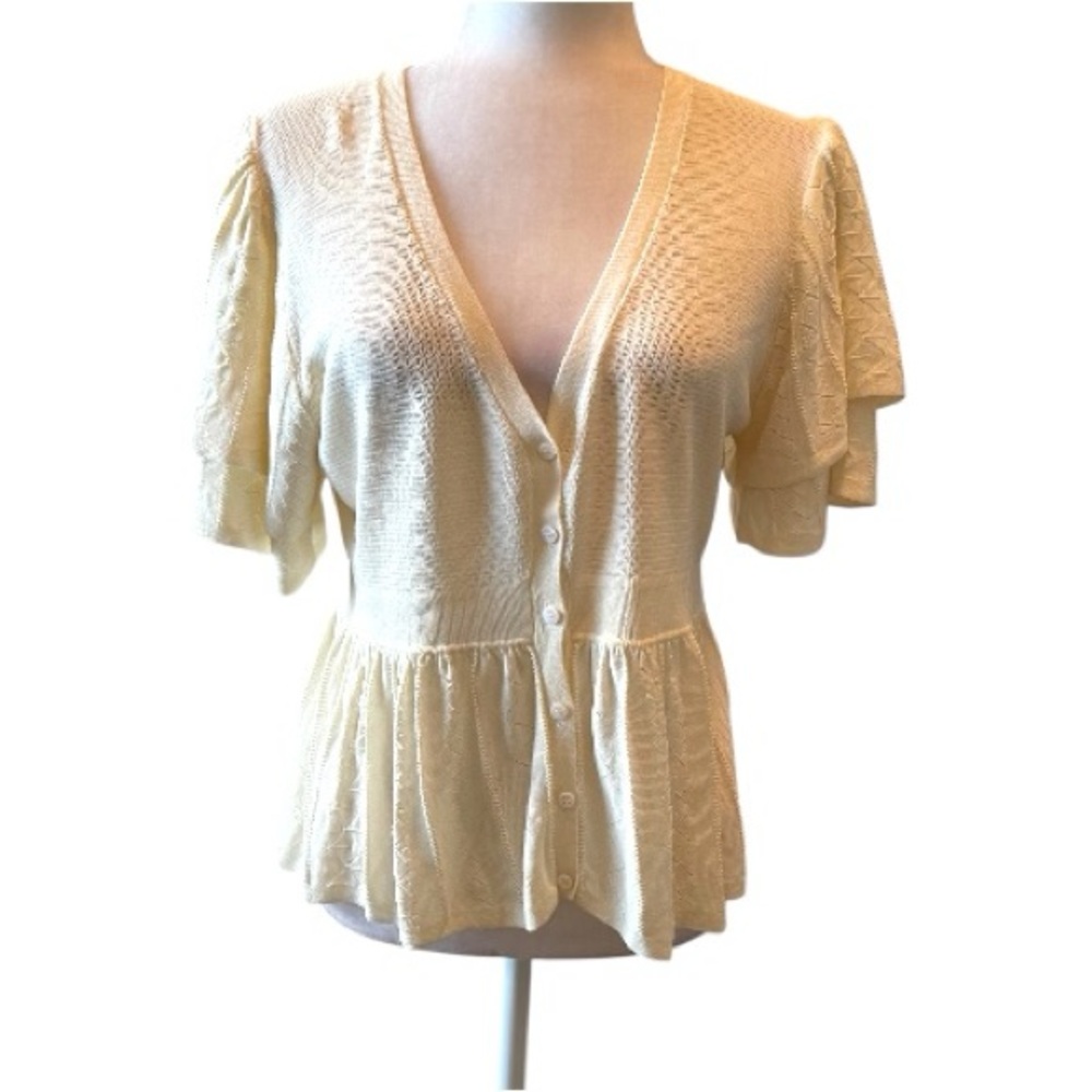 BA&SH Acacio Pointelle Knit Short Sleeve Cardigan - Off White size 8 - Picture 2 of 13